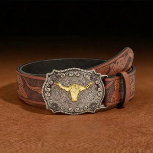 Vintage Western Cowboy PU Leather Belt For Men Women Embossed Floral Waist Strap With Bull Head Alloy Buckle Fashion Y2K Accessories