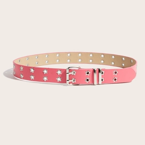 Ceinture punk rose avec œillets d'étoiles argentés et boucle carrée en métal