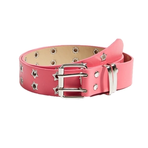 Ceinture punk rose avec œillets étoile argentés et boucle à double ardillon style Y2K