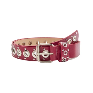 Cintura punk in pelle bordeaux con occhielli metallici e fibbia ad ardiglione classica