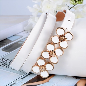 Damen Mode Süße Blumen Metallschnalle Schmaler PU Leder Gürtel Elegant Dekorativ Formender Taillengürtel Für Kleider Damen Hüftgürtel