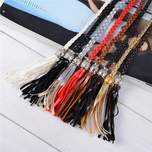 Fashionable braided waist chain with long tassel accents available in multiple colors