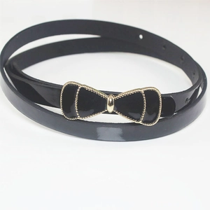 Women Sweet Thin PU Leather Belt With Bow Knot Plate Buckle Narrow Decorative Waistband For Dress Long Shirt Accessories