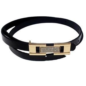 Ceinture Fine en Similicuir PU pour Femmes Avec Boucle en Alliage Doré Incrustée de Strass Ceinture Décorative Mince pour Robes