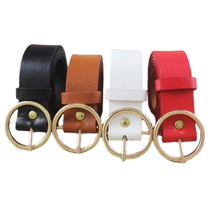 Women Versatile PU Leather Belt With Circular Metal Buckle Casual All-Match Waistband For Jeans Pants Ladies Fashion Accessory