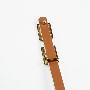 Ceinture fine en similicuir marron pour femme avec boucle dorée en alliage et strass