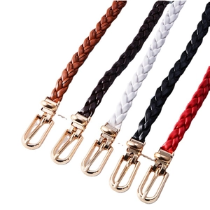 Woven skinny belt set for women in five colors with classic gold metal pin buckles