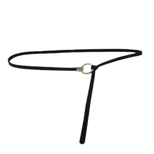 Ceinture Mince en Cuir PU pour Femmes Minimaliste Boucle Ronde Dorée à Ardillon Accessoire Mode pour Robes Chemises Longues