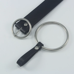 Women Punk Gothic PU Leather Belt With Large Silver Metal Ring Minimalist Hip Hop Waist Belt For Jeans Dresses Black