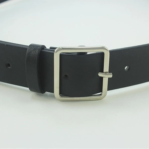 Classic black leather belt for women featuring a minimalist square silver metal buckle