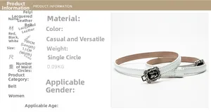 Detailed specs of 1.1cm thin patent leather belt with black gemstone buckle for women
