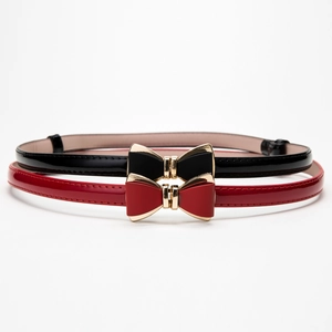 Ceinture Fine pour Femmes avec Boucle Nœud en Cuir Verni Ceinture de Taille Réglable pour Robes Rouge Noir Ceinture Skinny Femme