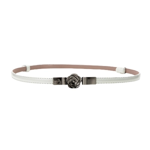 Women Adjustable Thin Belt Camellia Flower Buckle Patent Faux Leather Decorative Waistband For Dresses Elegant Versatile Fashion