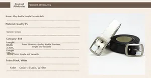 Detail view of 2.3cm PU leather belt with rectangle buckle in black and white colors