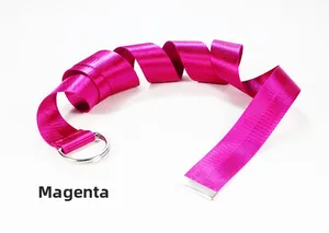 Detailansicht des magentaroten Stoffgürtels mit silbernen D-Ringen und Metallenden