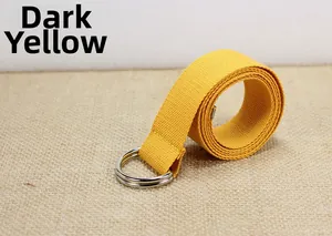 Détail d'une ceinture en toile de nylon jaune foncé avec boucle double anneau en D