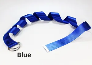 Blauer Nylon-Stoffgürtel mit silberner Doppel-D-Ring Schnalle und Metallspitze