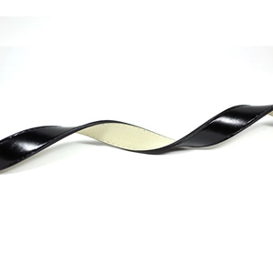 Classic black women's leather belt with round buckle and contrast cream inner lining