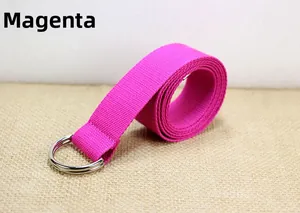 Gros plan sur la ceinture en toile de nylon rose avec boucle en métal à double anneau D