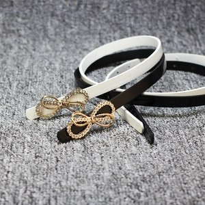 Eleganter Damen Schmaler PU Leder Gürtel Glänzender Strass Schleife Schnalle Dekorativer Hüftgurt Für Kleid Langes Hemd Accessoire