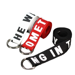 Unisex canvas belt with double D-ring metal buckle and street-style letter printing