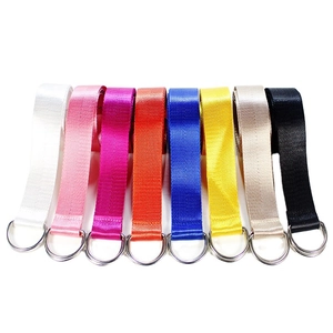 Nylon-Gewebe-Gürtel mit Doppel-D-Ring-Metall-Schnallen in acht leuchtenden Farben auf Weiß