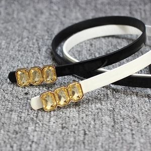 Women Sweet Slim PU Leather Belt With Bow Knot Rhinestone Buckle Decorative Thin Waist Belt For Dress Long Shirt Accessory