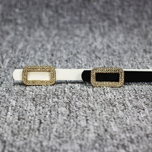 Women skinny patent leather belts with rhinestone buckle in black and white colors
