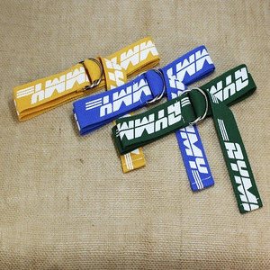 Fashionable nylon woven belts with double D-ring buckles and letter print for women
