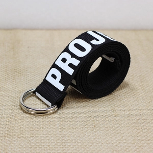 Ceinture en nylon noir avec boucle double D argentée et imprimé lettrage blanc PROJ