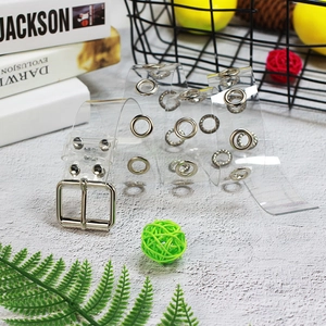 Fashionable clear PVC waist belt with double row silver metal eyelets and square pin buckle