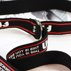 Ceinture en toile de nylon à la mode avec boucle double anneau en D et imprimé texte