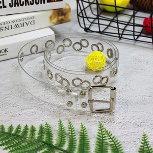 Transparent PVC belt with silver metal eyelets and alloy buckle for street style fashion