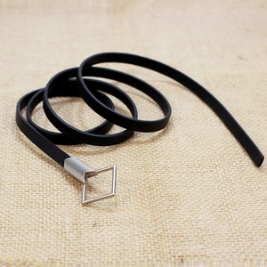 Women Minimalist Skinny Belt Fashionable Synthetic Leather Waist Belt With Silver Geometric Square Buckle For Dress Coat
