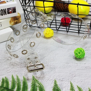 Transparent PVC belt with double row silver metal eyelets and industrial pin buckle