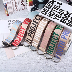 Ceinture en Toile de Nylon pour Femme avec Double Anneau en D Imprimé de Lettres Ceinture Tissée Décontractée Accessoire Streetwear