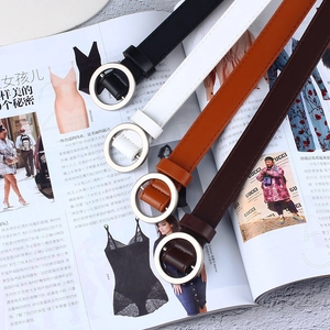 Minimalist faux leather belts for women with round silver buckles in four versatile colors