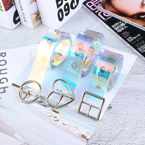 Ceintures en PVC holographique avec boucles argentées rondes en cœur et carrées