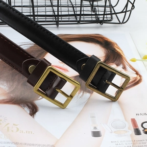 Vintage unisex black and brown leather belts with aged brass buckle for casual jeans