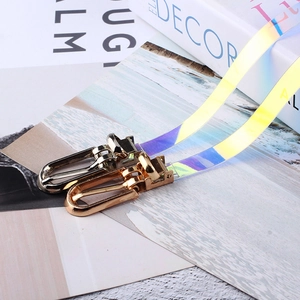 Cintura trasparente olografica per abiti con fibbie metalliche in oro e argento