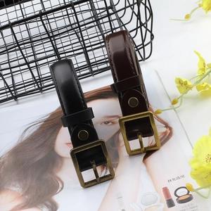 Classic vintage-style thin leather belts in black and brown with antique gold buckles