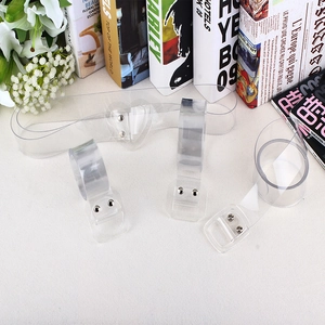 Set of three transparent PVC fashion belts with heart and square buckles in silver