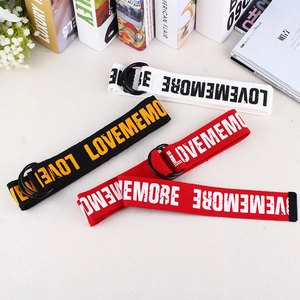 Ceinture en Toile Harajuku pour Hommes Femmes Boucle à Double Anneau Impression de Lettres Streetwear Hip Hop Ceinture Décontractée