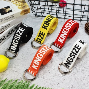 Hip Hop Canvas Double D Ring Belt For Women Men Streetwear Printed Letter Kingsize Waistband Adjustable Casual Fabric Belt Accessory