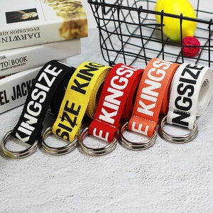 Fashionable canvas belt with double D-ring buckle and printed letters for women and men