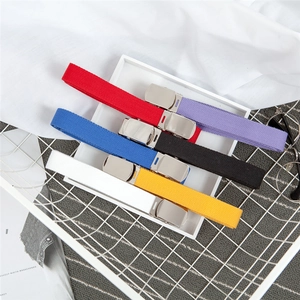 Casual Canvas Belt With Smooth Metal Buckle For Women Men Adjustable Thin Waist Strap For Jeans Dress Solid Color