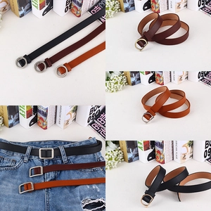 Women's Skinny PU Leather Belt Minimalist Adjustable Waistband With Round Square Metal Buckle Fashion Belt For Jeans Dress