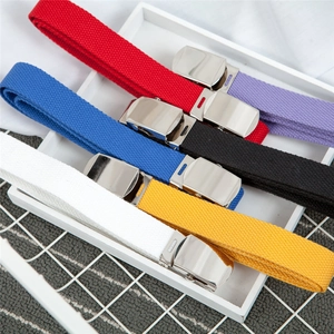 Versatile canvas belt set with smooth silver metal buckles in six vibrant colors for women