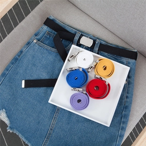 Set of colorful canvas belts with silver square buckles for casual dresses and jeans
