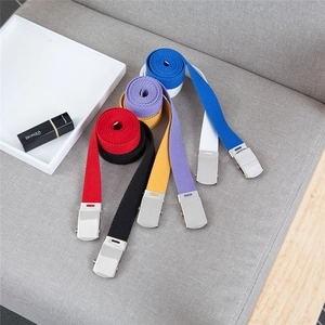 Versatile colorful canvas belts with silver metal flat buckles for students and dresses